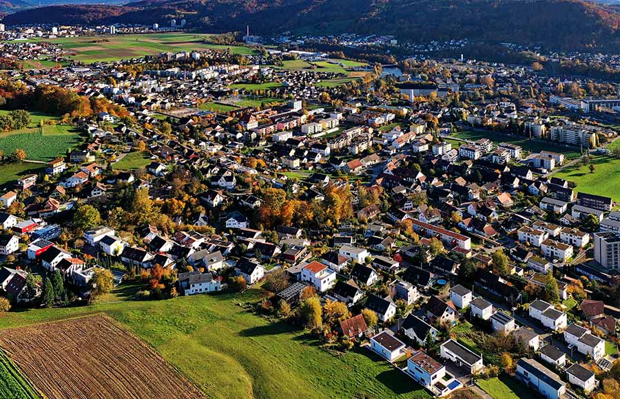 Luftaufnahme von Untersiggenthal und Obersiggenthal – moderner Glasfaserausbau durch Siggenthal4net für eine flächendeckende Versorgung