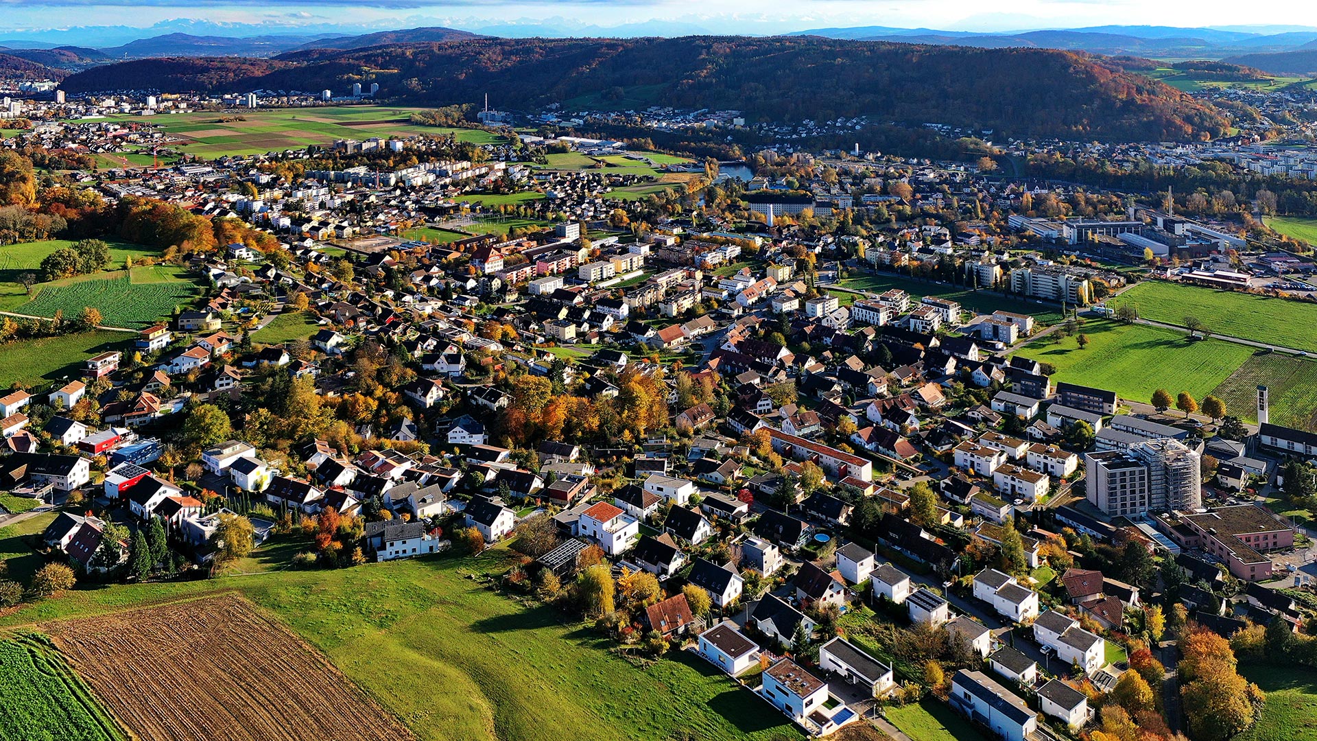 Luftaufnahme von Untersiggenthal und Obersiggenthal – Standort des Glasfasernetzes von Siggenthal4net
